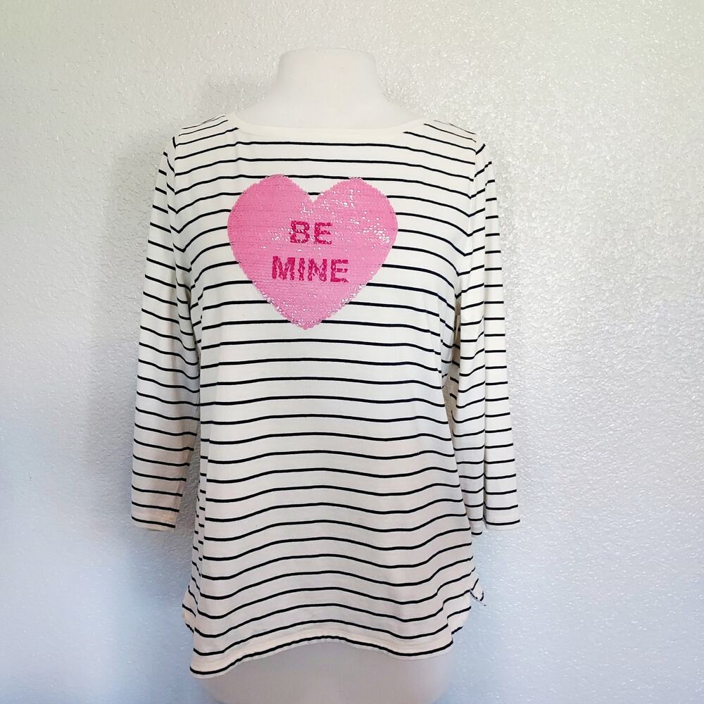 Talbots Striped w/Pink Sequins Long Sleeve Top Size L